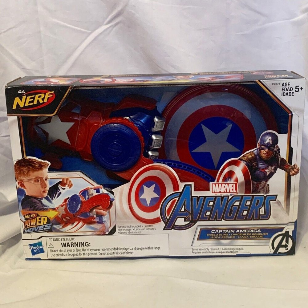 NERF Power Moves Marvel Avengers Captain America Shield Sling Disc-Launching Toy